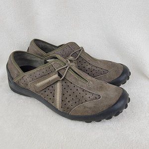 Clarks Olive Suede Mesh Leather Rubber Outsole Slip On Outdoor Hiking Shoes 6.5